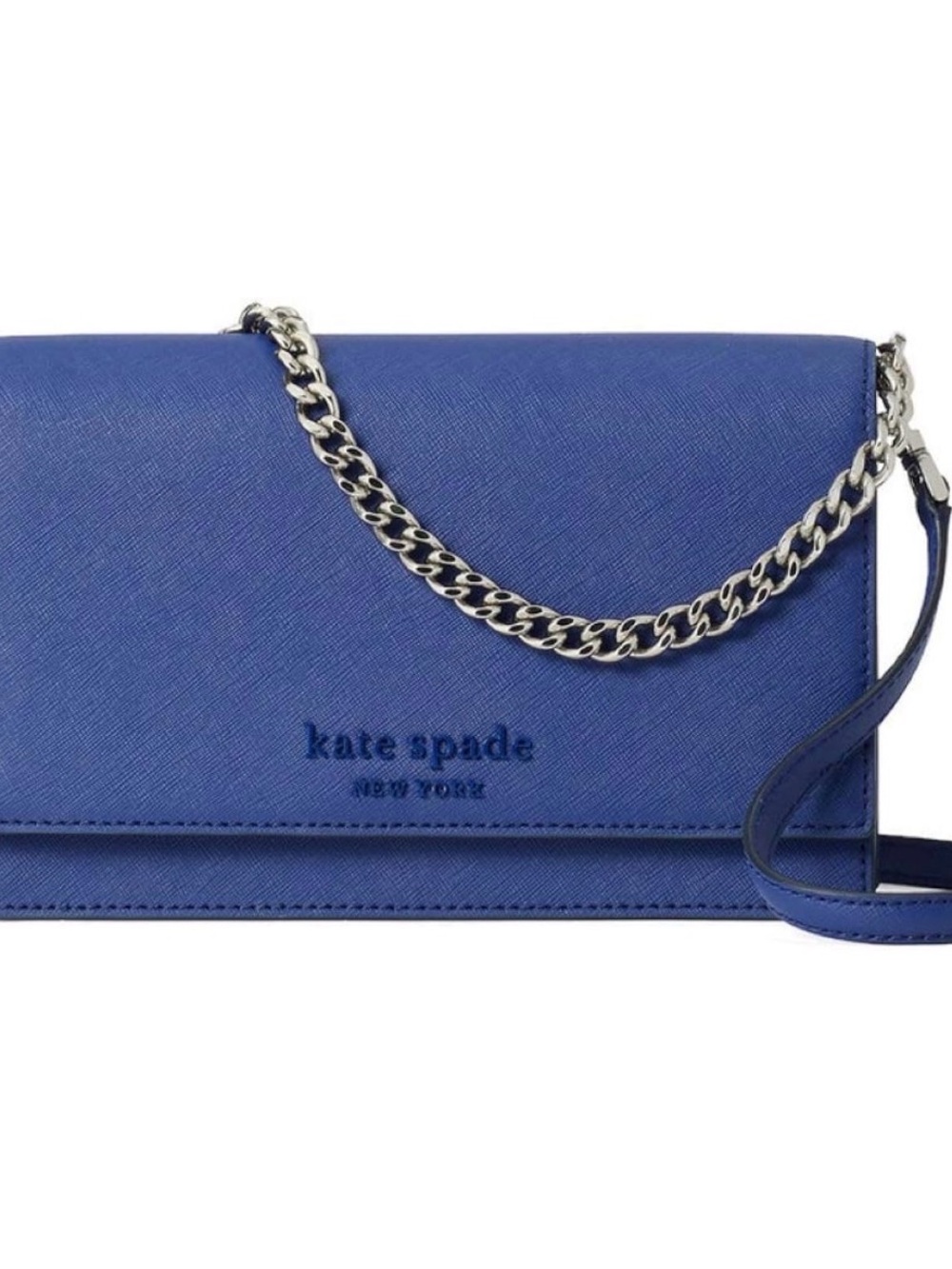 kate spade cobalt blue Leather Chain Crossbody Wallet